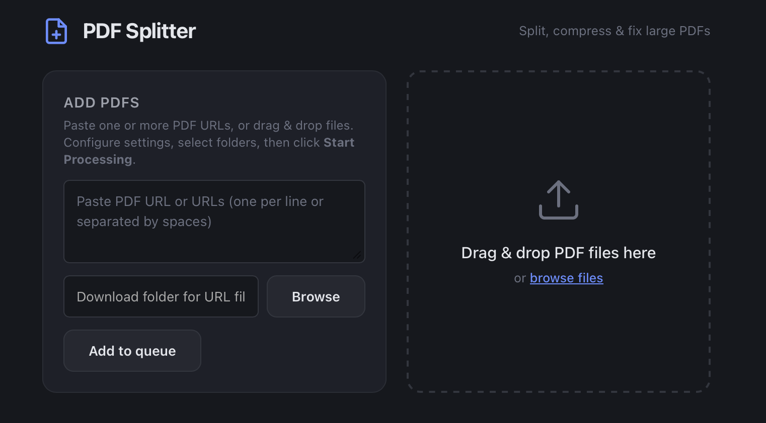 PDF Splitter app interface